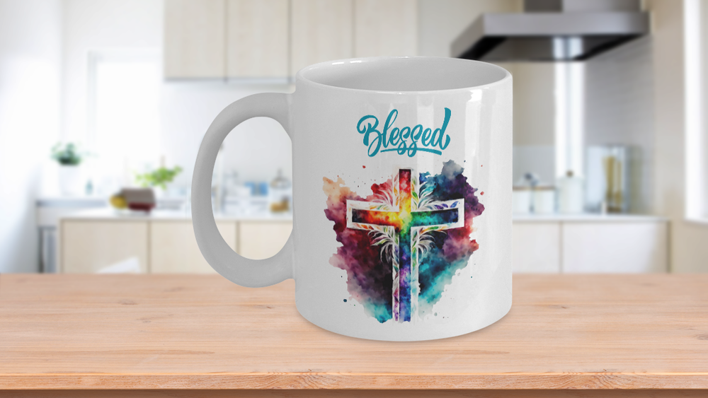 Blessed Cross Coffee Mug, Blessed Coffee Mug, Blessed Christian Coffee Mug, Cros