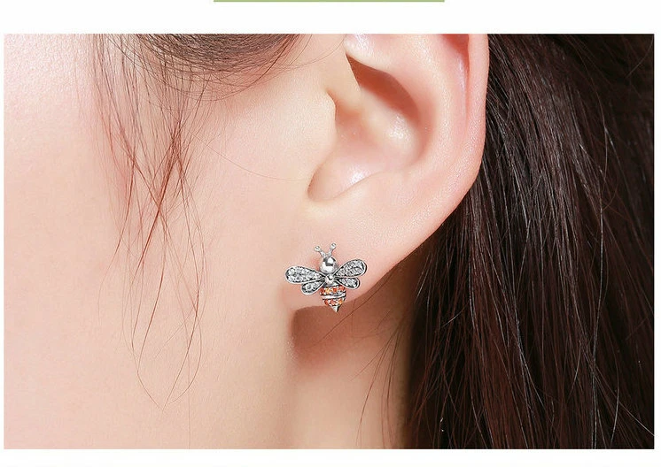 Pendientes de abeja - abejorro miel abejorro - plata de ley / circonita cúbica Foto 3 de 4