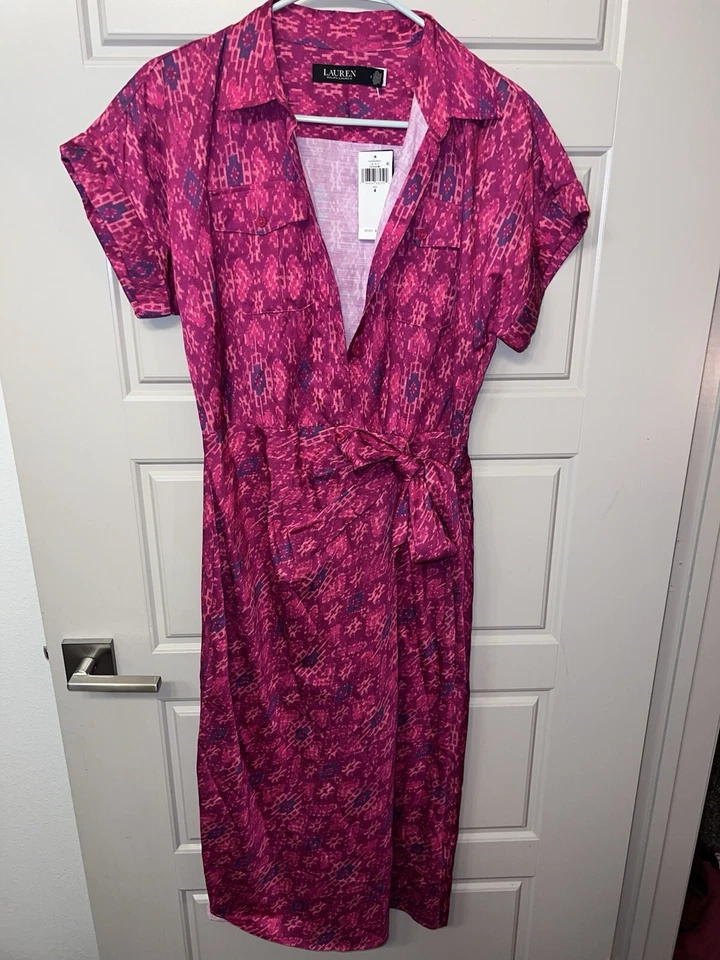 Lauren Ralph Lauren Womens Pink Collar Side Tie Daytime Shirt Dress NWT Size 4 - Image 2 of 4