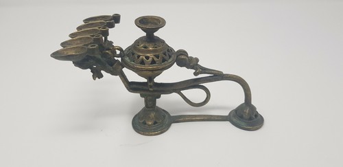Vintage Old Brass Handcrafted Oil Lamp With Dhup Arti Decorative NH5299 - Picture 4 of 9