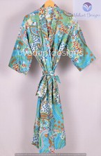 Women's Indian Hand Paisley Print Cotton Kimono Boho Bath Robe Maxi Dress Dress