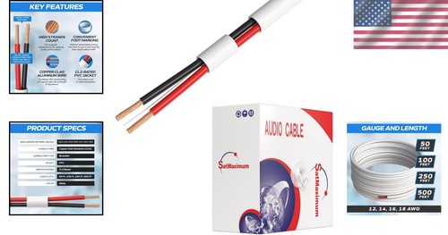 12AWG Speaker Wire - 500ft Low Voltage CCA Cable in Easy Pull Box for Installers - Picture 2 of 9