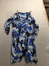 Simply Vera Wang Dress Womens L Large Blue Black Flowers All Over Long Sleeve