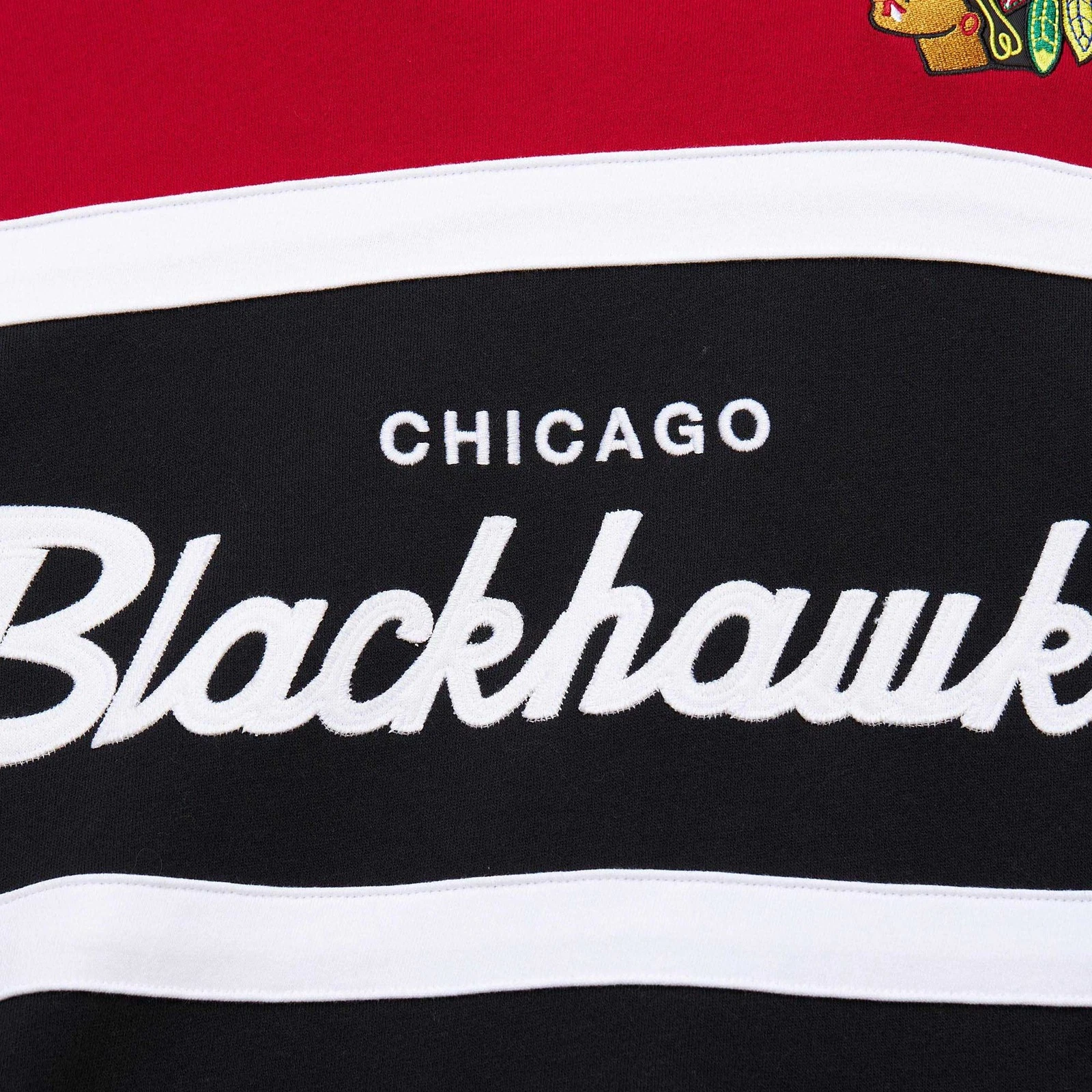 Felpa con cappuccio pullover uomo Mitchell & Ness nero rosso Chicago Blackhawks Head Coach
