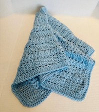 Handmade Crochet Baby Blanket Light Blue 100 Acrylic 28x31 Washable New
