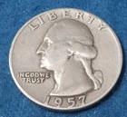 1957 - D Washington Silver Quarter   90% Silver