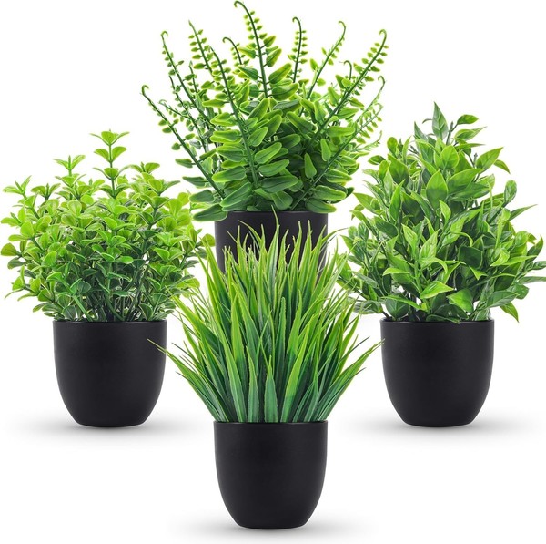 KüNstliche Pflanzen 4 StüCk Klein FüR Tisch Regal Bad Deko Blumen-image