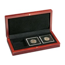 Estuche para monedas Leuchtturm Volterra 3 - para 3 cápsulas de monedas cuadradas colores caoba