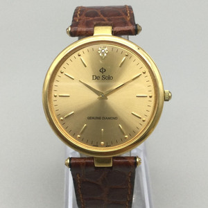 Authentic De Solo Watch Women 32mm Diamond 18K Gold Plated Brown Leather Strap Battery