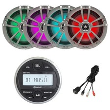 JBL Marine Bluetooth Radio, 4x 6.5" 225W LED Boat Titanium Speakers USB Adapter
