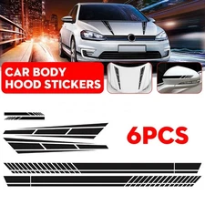 6Pcs Car Side Body Hood Mirror Long Stripe Graphics Vinyl Decal Black Sticker