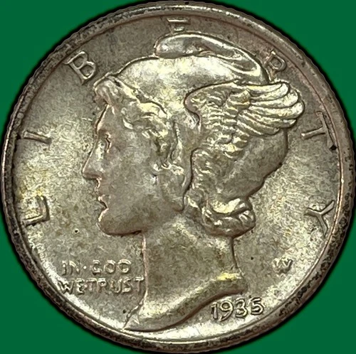 1935 Mercury Dime Almost Uncirculated AU Coin #36406