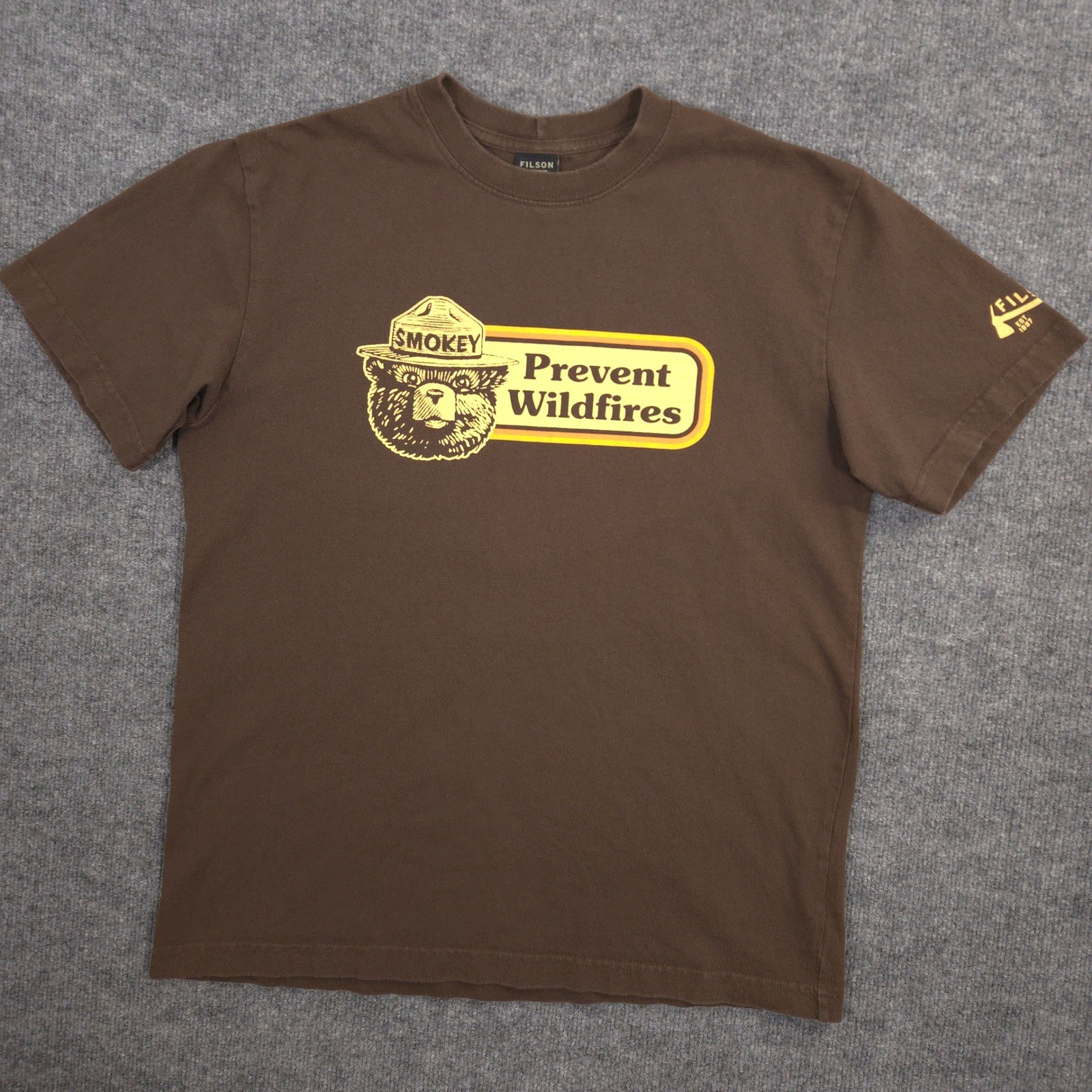 Filson Smokey Bear T Shirt Mens M Brown Prevent Wildfires Pioneer Graphic Crew