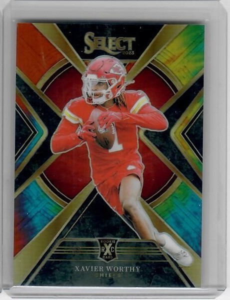 2023 Panini Select Football Chiefs Xavier Worthy XRC Tie Dye Prizm 18/25 Rookie