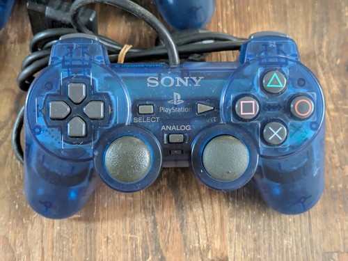 Lot of 2 Sony PS2 Wired Controller OEM DualShock PlayStation 2 Clear Blue - Picture 2 of 6