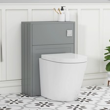 550mm BTW WC Toilet Concealed Cistern Rimless Pan Soft Close Seat Pebble Grey