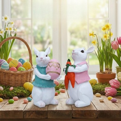 Easter Bunny Carrot Resin Figurine 18 9 7 cm White Home Decoration for Interior