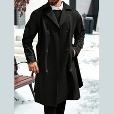 Herren Trenchjacke Zweireiher Business Mantel Windbreaker Schwarz
