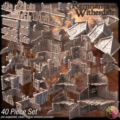 Destroyed Village Terrain Set - 3D Printed Wargaming Scenery, Modular Ruins, D&D
