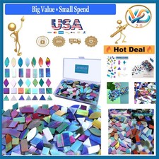 Iridescent Glass Mosaic Tiles 240 Pieces Art Deco Shapes for DIY Crafts