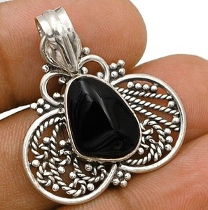 Natural Black Onyx 925 Solid Sterling Silver Pendant Jewelry @8-1