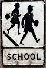 School road sign. Vintage sign. Road sign. Traffic sign.