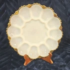 Vntg Anchor Hocking Fire King Milk Glass Plate Deviled Egg Dish 22K Gold Trim