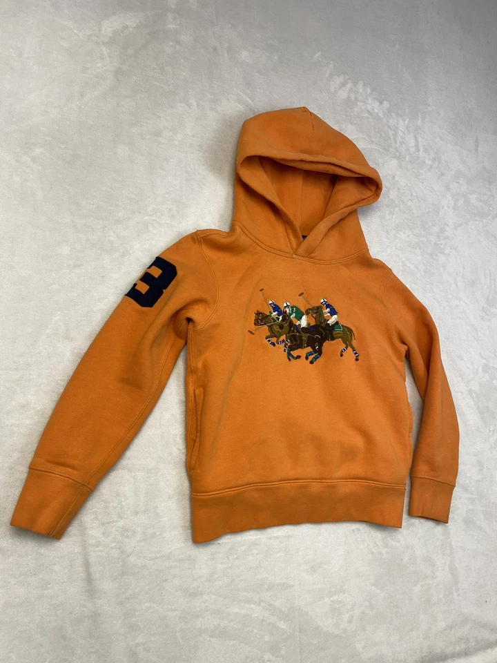 Polo Ralph Lauren Boy’s May Orange Triple-Pony Graphic Fleece Hoodie. Sz S (8) - Image 2 of 4