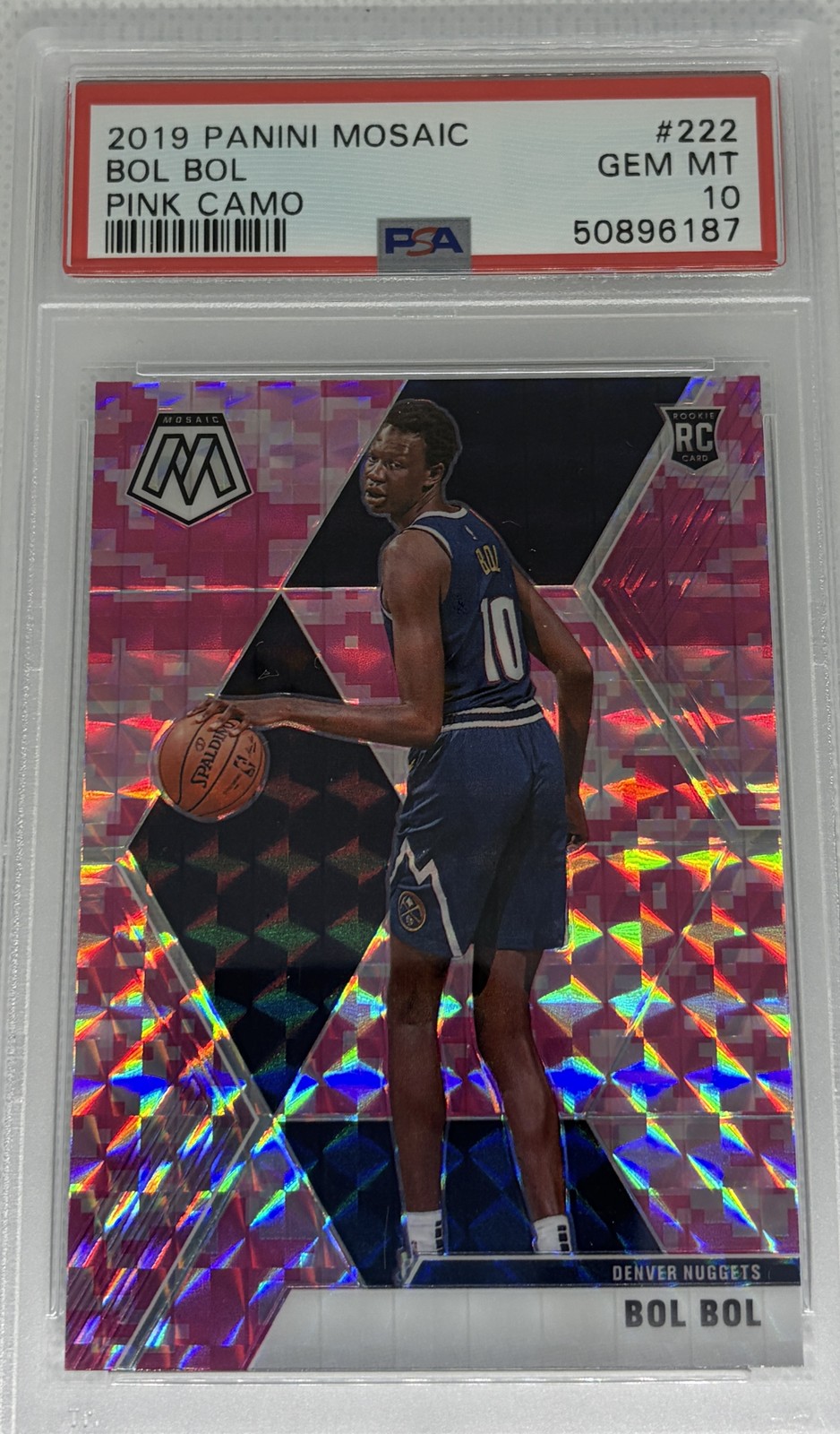 2019-20 Panini Mosaic #222 Bol Bol Camo Pink RC Denver Nuggets Rookie PSA 10