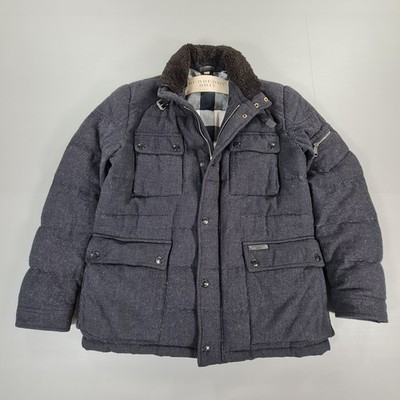 Burberry Herren Jacke Navy Blau Große Wolle Puffer Daunenfüllung Gesteppt Winter