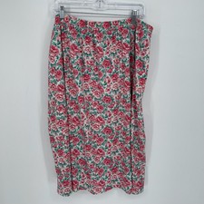 The Villager Women's Vintage Pink Floral Elastic Waist Modest Midi Skirt Size M