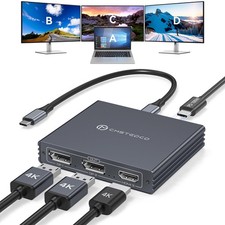 USB C to HDMI 2 Displayport Adapter 3 Monitors 4K60Hz DP Splitter grey