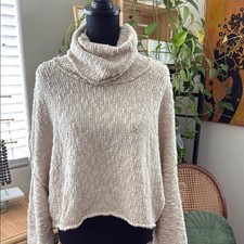 Free People Big Easy Oatmeal Knit Cropped Cozy Cowl Turtleneck Sweater