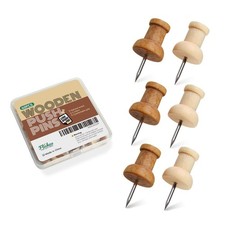40 Pcs Wood Push Pins, Decorative Wooden Thumb Tacks for Cork Silver