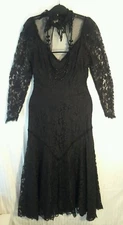 FLAPPER 1920'S DOWNTON ABBEY-Countess-Black Lace DRESS w/ Black Beaded Necklace