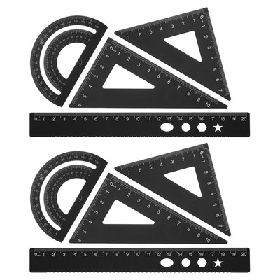 Triangle Ruler Protractor Square and Ruler Set, 8 Pcs(Black, 21cm/8'')