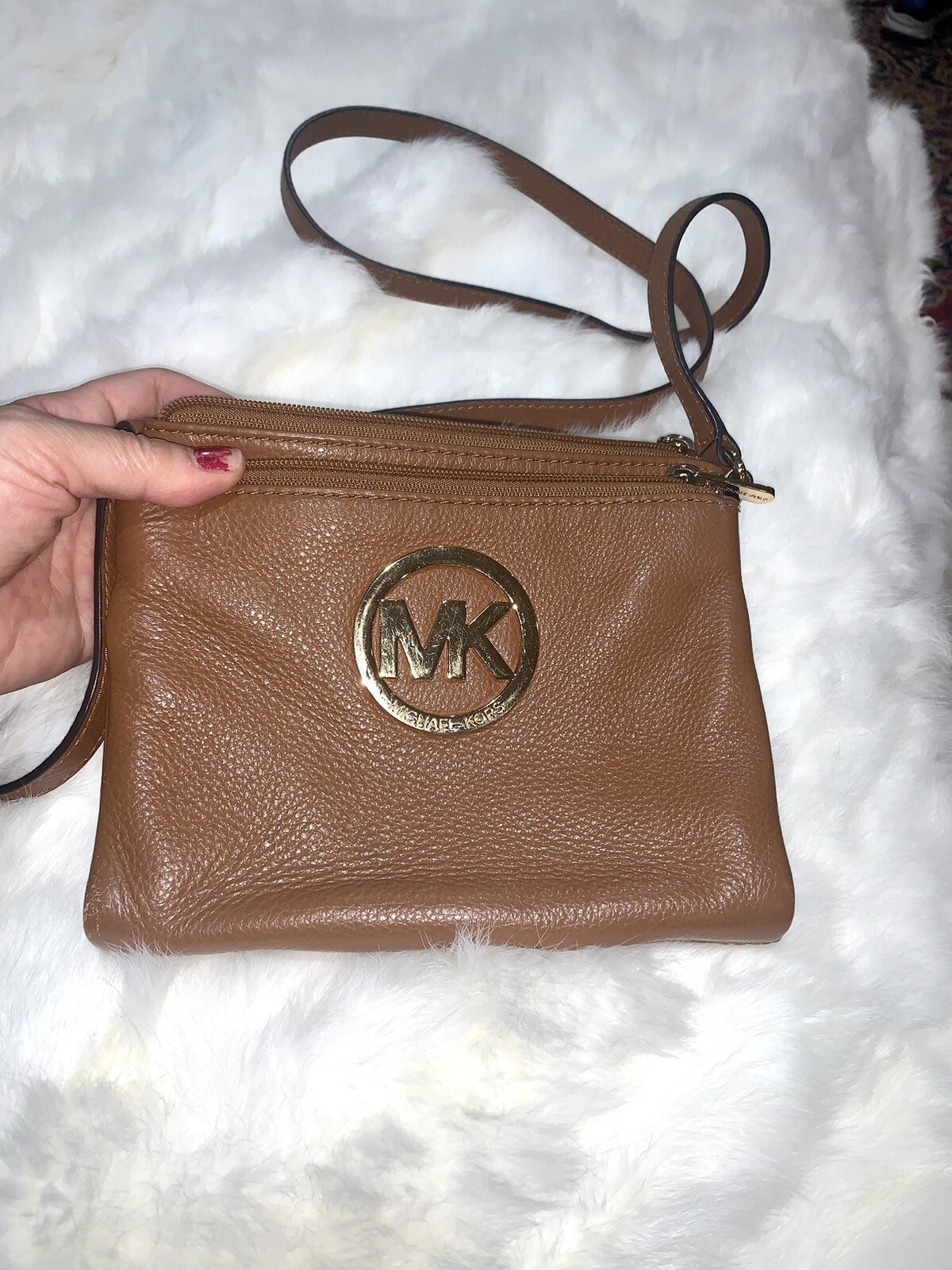 new MICHAEL KORS brown Leather Organizer Crossbody Bag Purse 258 eBay