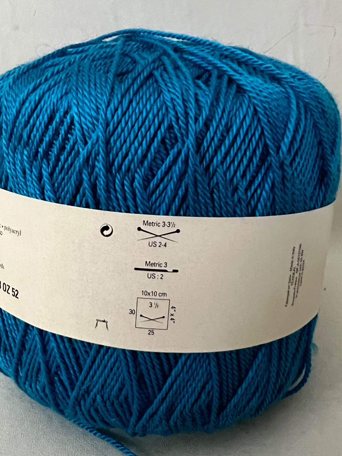 Pingouin RIVIERA Perle` 100% Acrylic 1 Cake BLUE 100g 283 yds Yarn Made in Italy - product detail image 3