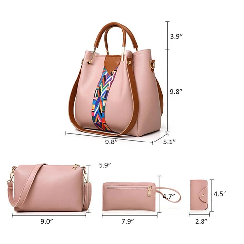 4Pcs/Set Women Lady Leather Handbags Messenger Shoulder Bags Tote Satchel Purse - Picture 3 of 35