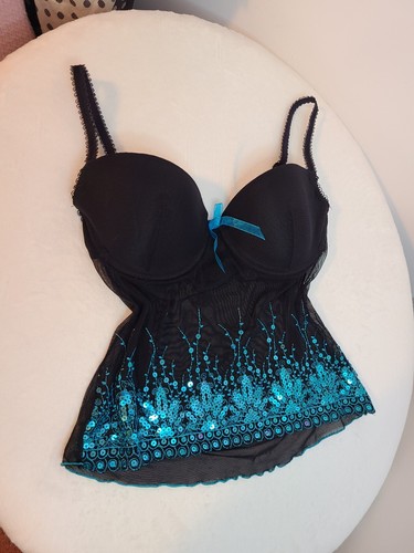 VTG Frederick's Of Hollywood Sequin Mesh Underwire Bra Top Size 34B - Picture 5 of 8