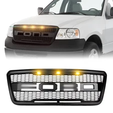 For 2004-2008 F150 F-150 Black Raptor Style Front Bumper Grille Grill w/ Lights