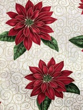 Cranston VIP Fabric Red Poinsettias on Cream Gold Metallic Accents 2009 1Yx59"W