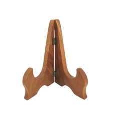 Wooden Easel Display Plate Art Photo Stand Brown Butterfly Hinge Vintage 7.25"