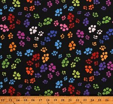 Cotton Go Paws Dog Puppies Prints Tracks Black Fabric Print by Yard D759.57