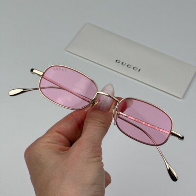 Gucci Women AUTHENTIC Sunglasses Gold Pink Rectangle GG1648S 005