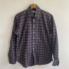 Aquascutum Shirt Mens Medium 16.5/39 Blue Brown Check Long Sleeve Button Up