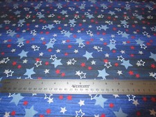 PATRIOTIC GLITTER STARS ON BLUE FABRIC - BY THE YARD - 2019