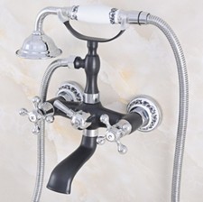 Black And Silver Clawfoot Bathroom Bathtub Faucet Handheld Shower Mixer Tap