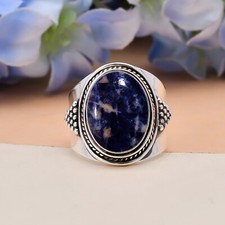 Natural Sodalite Blue Gemstone 925 Sterling Silver Ring Handmad Jewelry Gift.