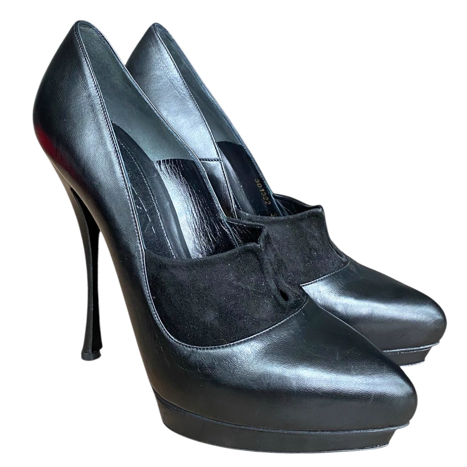 Zapatos de salón ALEXANDER MCQUEEN de cuero negro y gamuza con plataforma en punta, talla 37 Foto 2 de 4